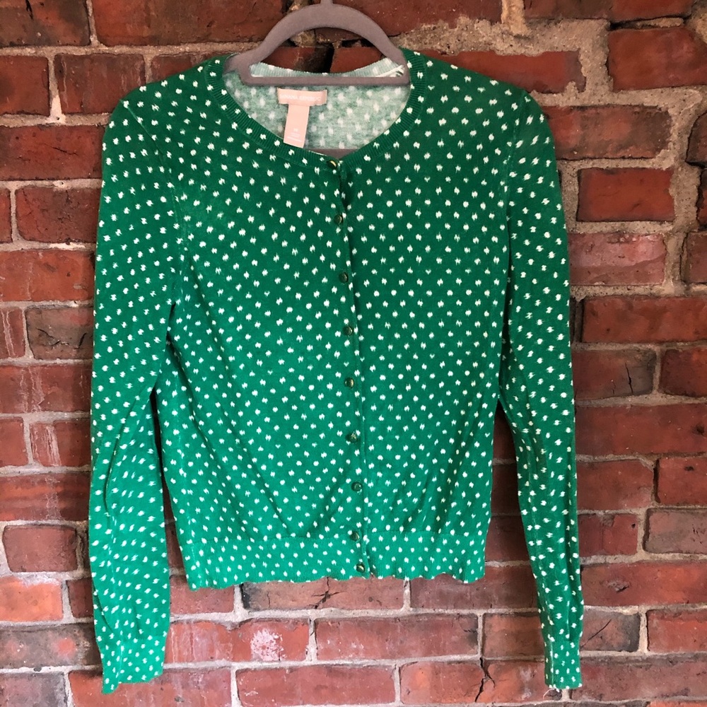 Banana Republic green + white polka dot cardigan
